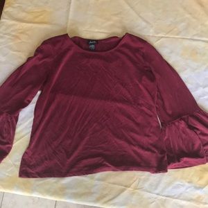 Cranberry red, bell sleeve blouse